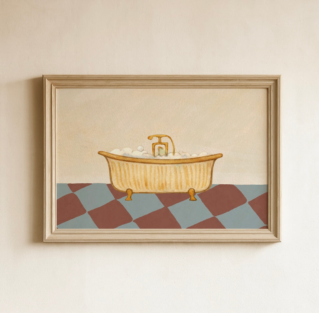 Clawfoot Bathtub Print In Terracotta & Blue