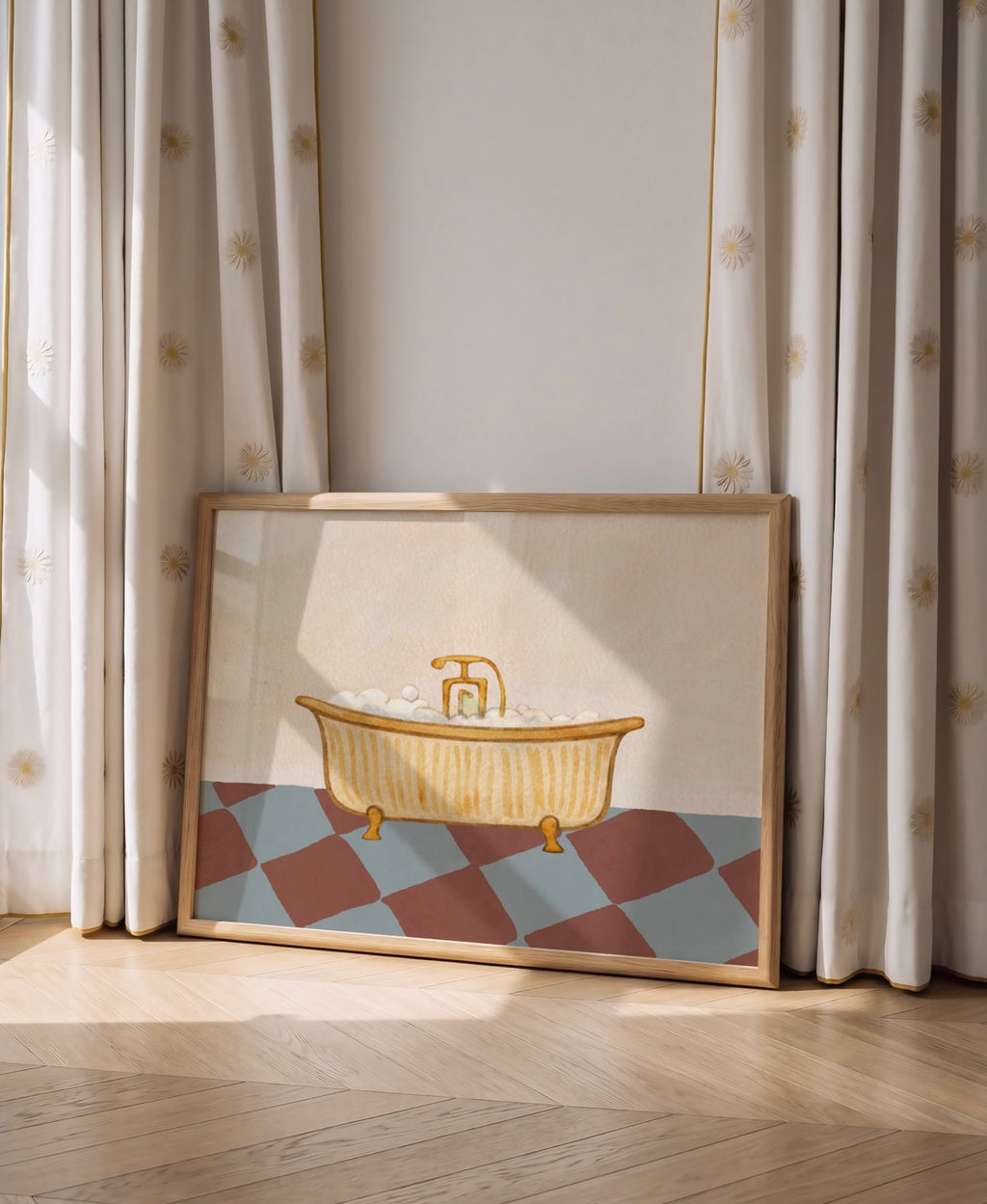 Clawfoot Bathtub Print In Terracotta & Blue