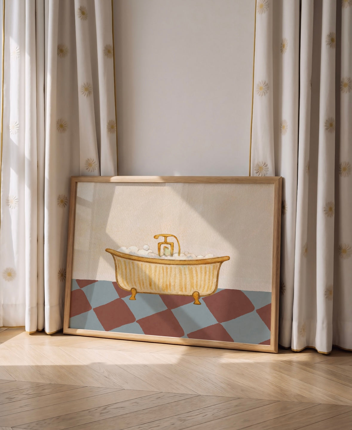 Clawfoot Bathtub Print In Terracotta & Blue
